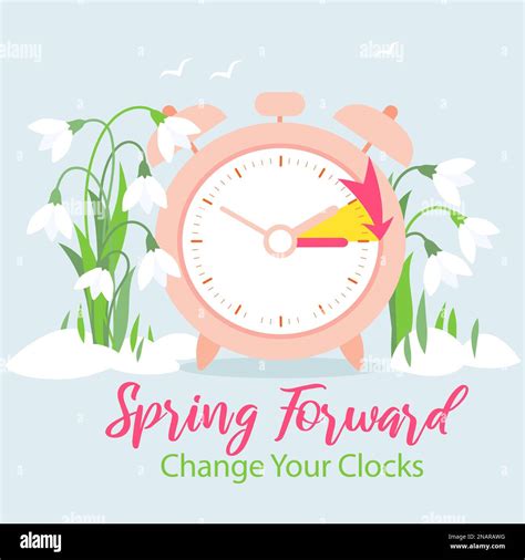 Daylight Saving Time Begins Banner Spring Forward Guide Banner With Clocks Stock Vector Image