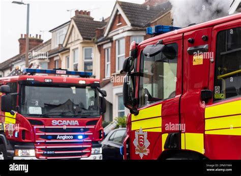 Essex County Fire And Rescue Service Responding To A House Fire In Westcliff On Sea Essex Uk