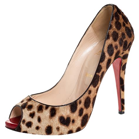 Pre Owned Christian Louboutin Leopard Print Pony Hair Flo Peep Toe