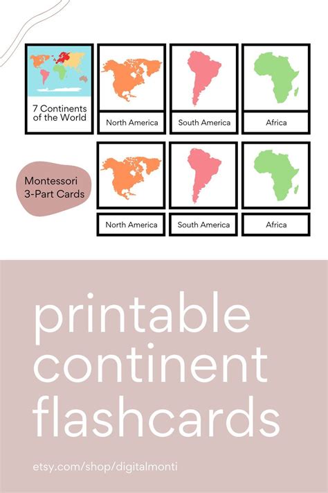 7 Continents Three Part Cards Montessori Cultural Activity 7