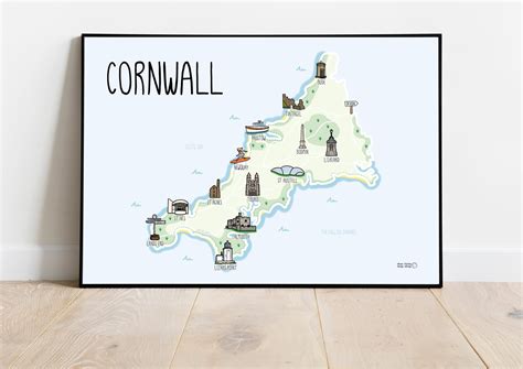 Cornwall Map Print Kernow Map Print Illustrated Map Of Cornwall