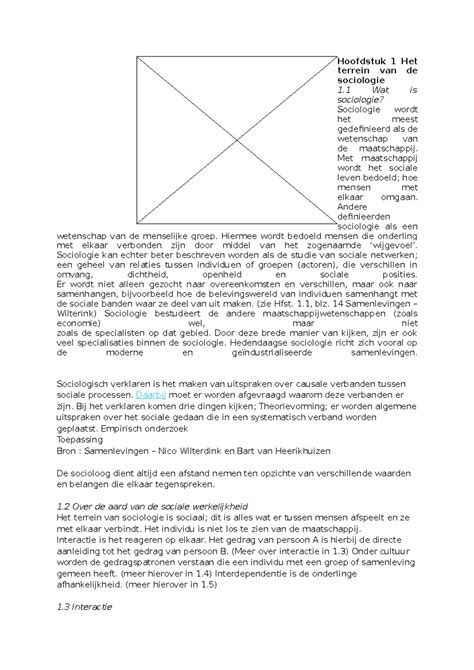 Samenvatting H 1 7 Sociologie Hoofdstuk 1 Het Terrein Van De