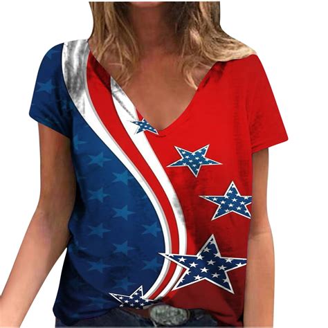 Brnmxoke Women 4th Of July Shirtswomens American Flag Shirt Short Sleeve V Neck Summer Tops