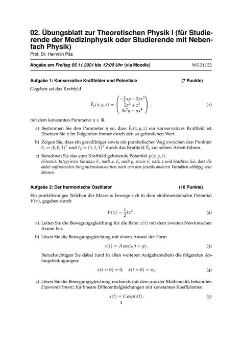 Blatt 02 SS21 02 Übungsblatt zur Theoretischen Physik I für