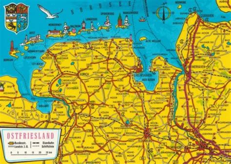 AK MAP Landkarte Umgebungskarte NORDSEEBÄDER OSTFRIESLANDS I eBay