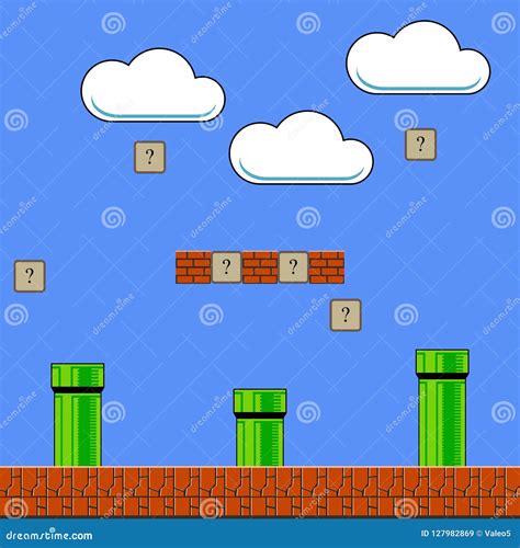 Old Game Background. Classic Arcade Design with Pipe and Brick Stock Vector - Illustration of ...