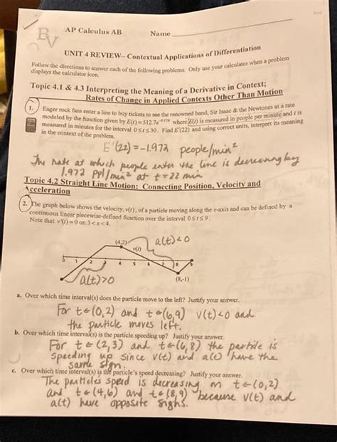 Solved By Ap Calculus Ab Unit 4 Review Contextual