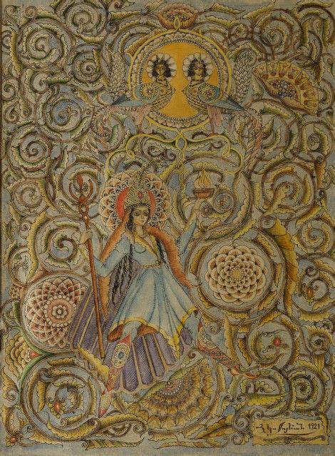 An Intricately Decorated Wall Hanging In The Shape Of A Woman Holding A