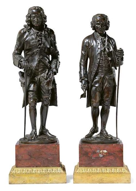 French School 19th Century A Pair Of Bronze Figures Of Voltaire And