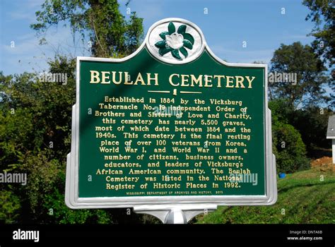 Sign Marking The Historic African American Beulah Cemetery In Vicksburg