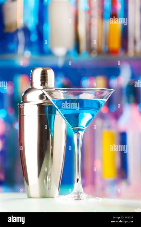 Martini Glass With Liquor And Shaker At Bar Stock Photo Alamy