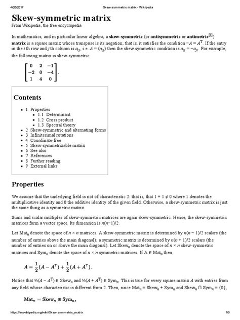 Skew-symmetric Matrix - Wikipedia | Matrix (Mathematics) | Determinant