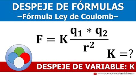 DESPEJE DE FÓRMULAS LEY DE COULOMB Constante K YouTube