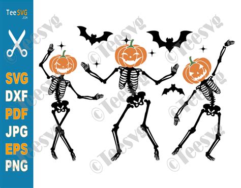 Skeleton Halloween CLIPART Dancing Skeletons PNG SVG Pumpkin Head