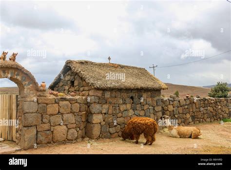 Traditional house near Silustani tombs in the peruvian Andes,Puno, Peru ...