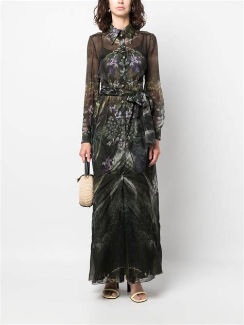 Alberta Ferretti Floral Print Maxi Silk Shirtdress Farfetch