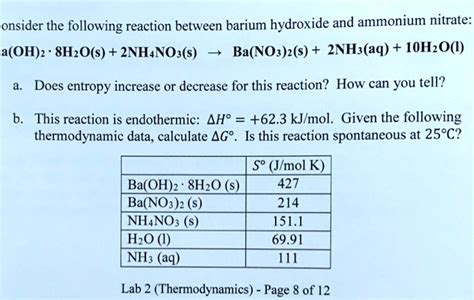 SOLVED: onsider the following reaction between barium hydroxide and ammonium nitrate: a(OH)z ...