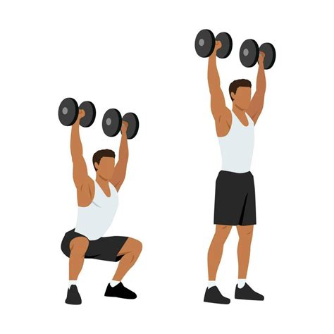 Man Doing Dumbbell Squat Thrusters Squat To Overhead Press Exercise