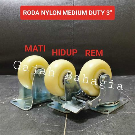 Jual Roda Troli Nylon 3 Inch Medium Duty Hidup Mati Rem Caster Kastor 3