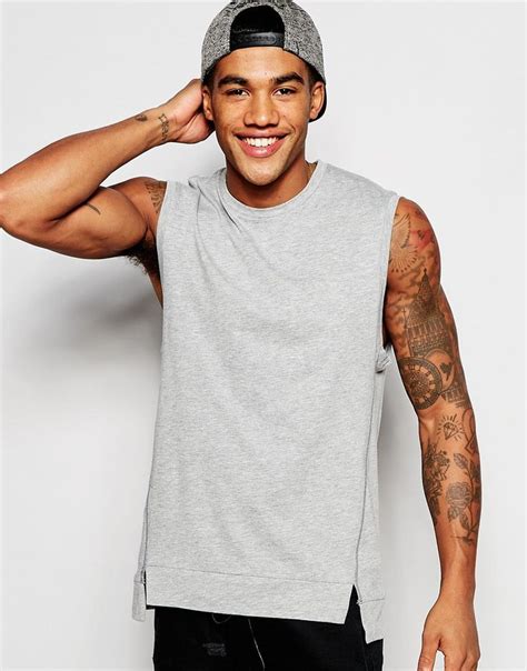 Asos Longline Sleeveless T Shirt With Twisted Seams And Stepped Hem