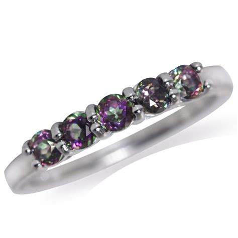 5 Stone Mystic Fire Topaz White Gold Plated 925 Sterling Silver Ring