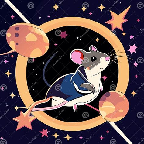 Cute Cartoon Rat Flying in Space with Planets. Vector Illustration ...