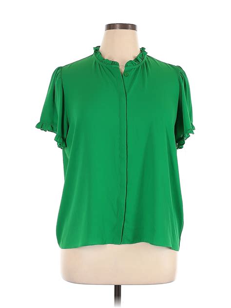 T Tahari 100 Polyester Green Short Sleeve Blouse Size Xl 73 Off