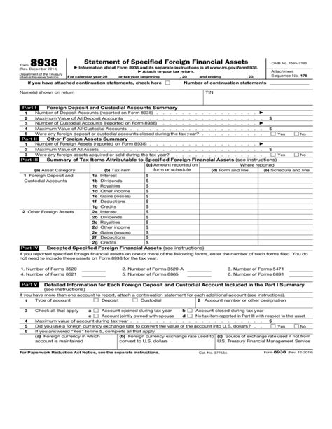 Form 8938 Statement Of Foreign Financial Assets 2014 Free Download