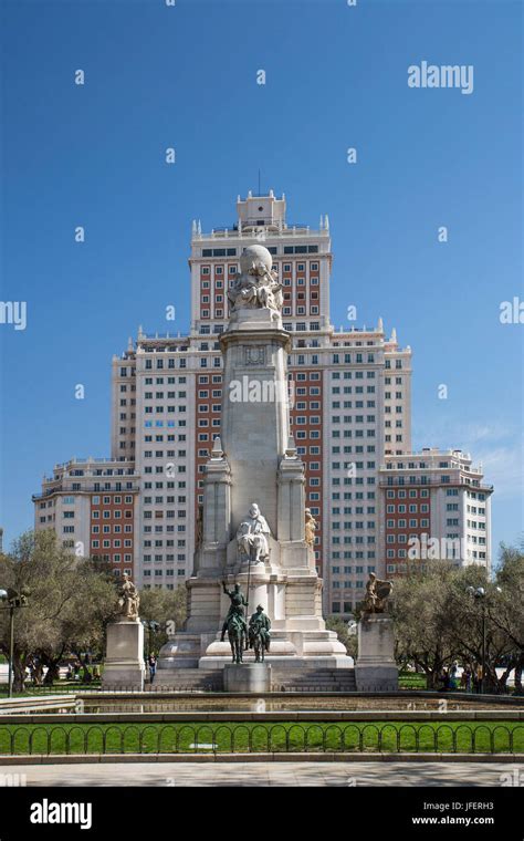 Spain Madrid City España Square Cervantes Monument Don Quijote