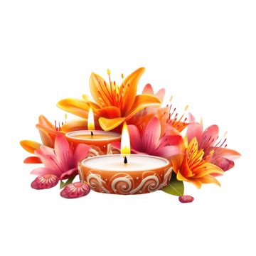 Attractive Diwali Banner With Beautiful Flowers And Diya Lamp Diwali