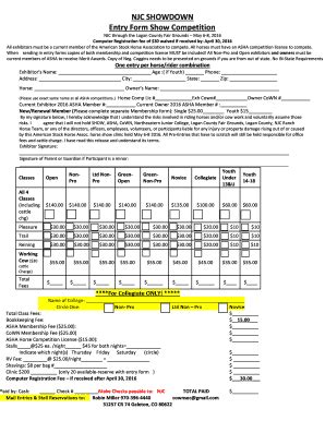 Fillable Online Njc Showdown Entry Form Show Competition Bcownshb Fax