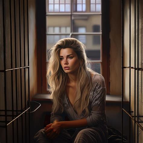 Premium Photo A Woman Sits In A Jail With A Long Blonde Hair