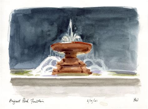 6x8 Bryant Park Fountain Original Watercolor Painting - Etsy