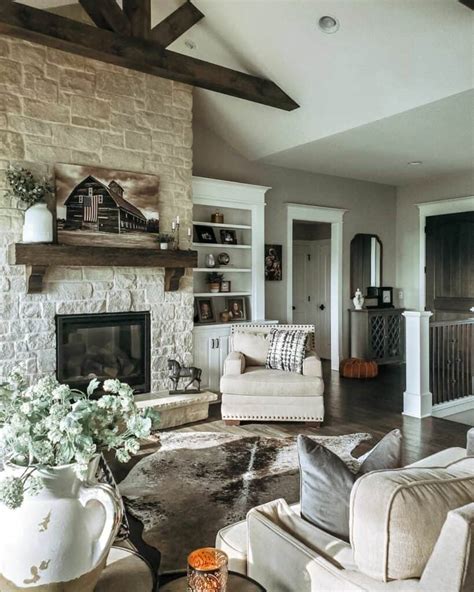 Grand Stone Fireplace With Dark Wood Mantel Soul Lane