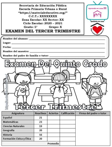 Examen Del Quinto Grado Del Tercer Trimestre Material