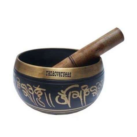 Green Tibetan Brass Singing Bowl With Mallet For Meditation Yoga Round