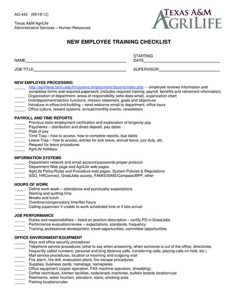 Training Checklist Template