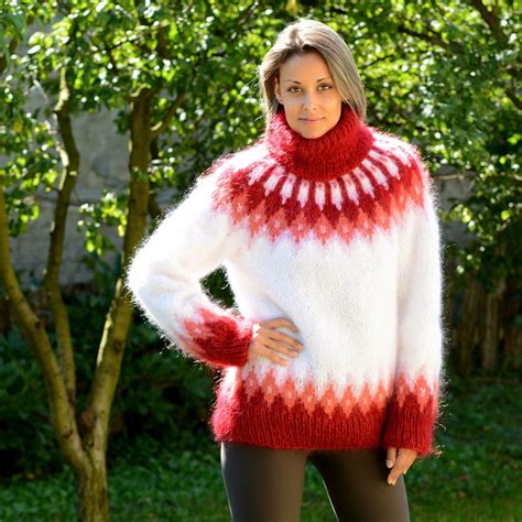 Designer Hand Knit Mohair Sweater Icelandic Norwegian White Etsy