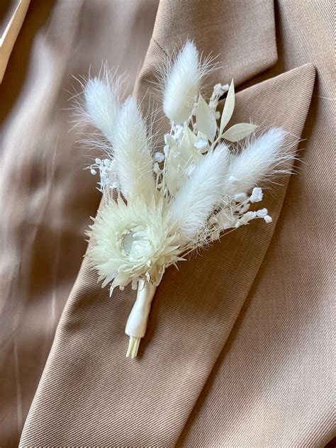 Babys Breath Boutonniere White Bunny Tails Boutonniere Etsy