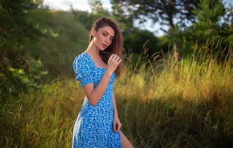 Wallpaper Grass Look Girl Pose Dress Nature Dmitry Shulgin For