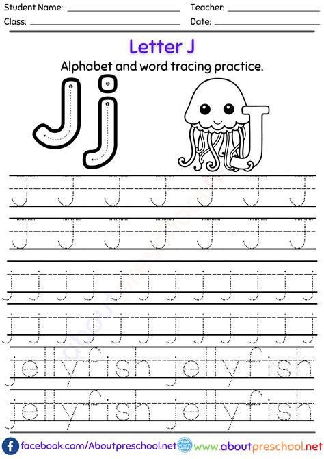 Free Letter J Alphabet Tracing Worksheets About Preschool