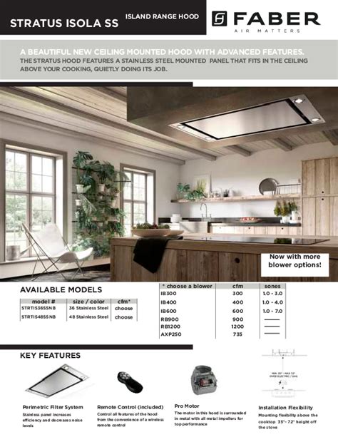 Faber Stratus Isola SS Island Range Hood Specification Sheet