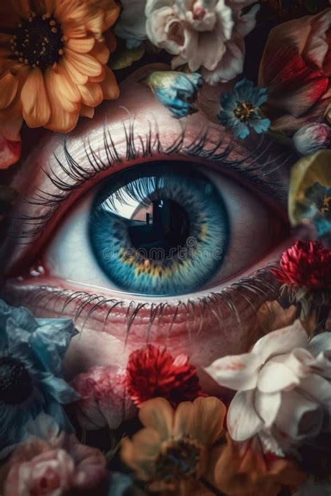 Eyes Of Madness In The Style Of Floral Surrealism Stock Illustration