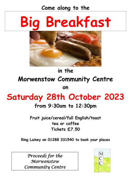 Big Breakfast Sat 28 October 2023 Morwenstow Community Centre