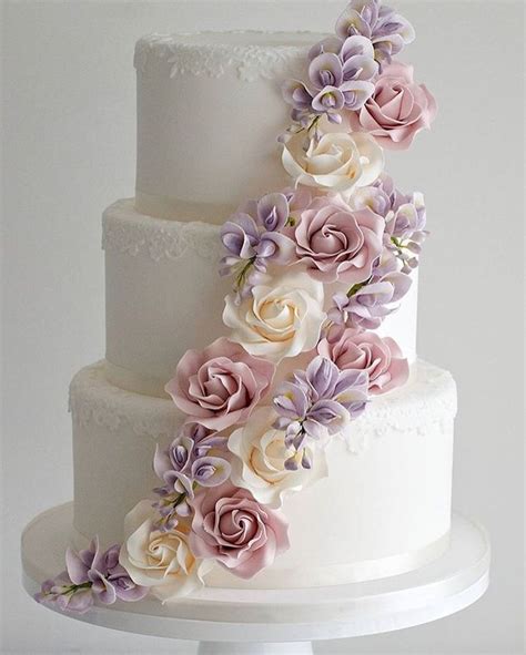 Classic 3 Tier Wedding Cake With Elegant Sugar Flowers Wedding Cake