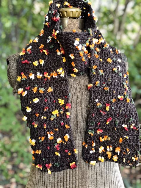 Fall Crochet Scarf Brown Autumn Scarf Autumn Leaves Brown Crochet