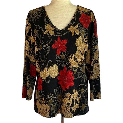 Chico S Tops Vintage Chicos Design Textured Floral V Neck Blouse