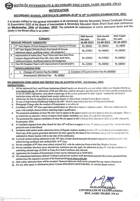 Board Of Intermediate Secondary Education Saidu Sharif Swat