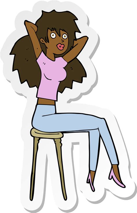 Sticker Of A Cartoon Woman Posing On Stool 44288945 Png