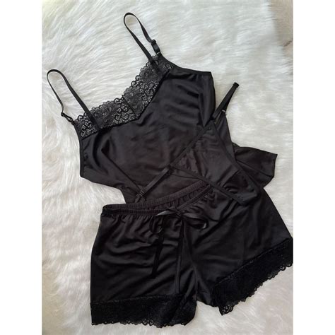 Mit Lingerie Pijama Feminino Peças Short Doll Camisete Calcinha Fio Duplo Shopee Brasil